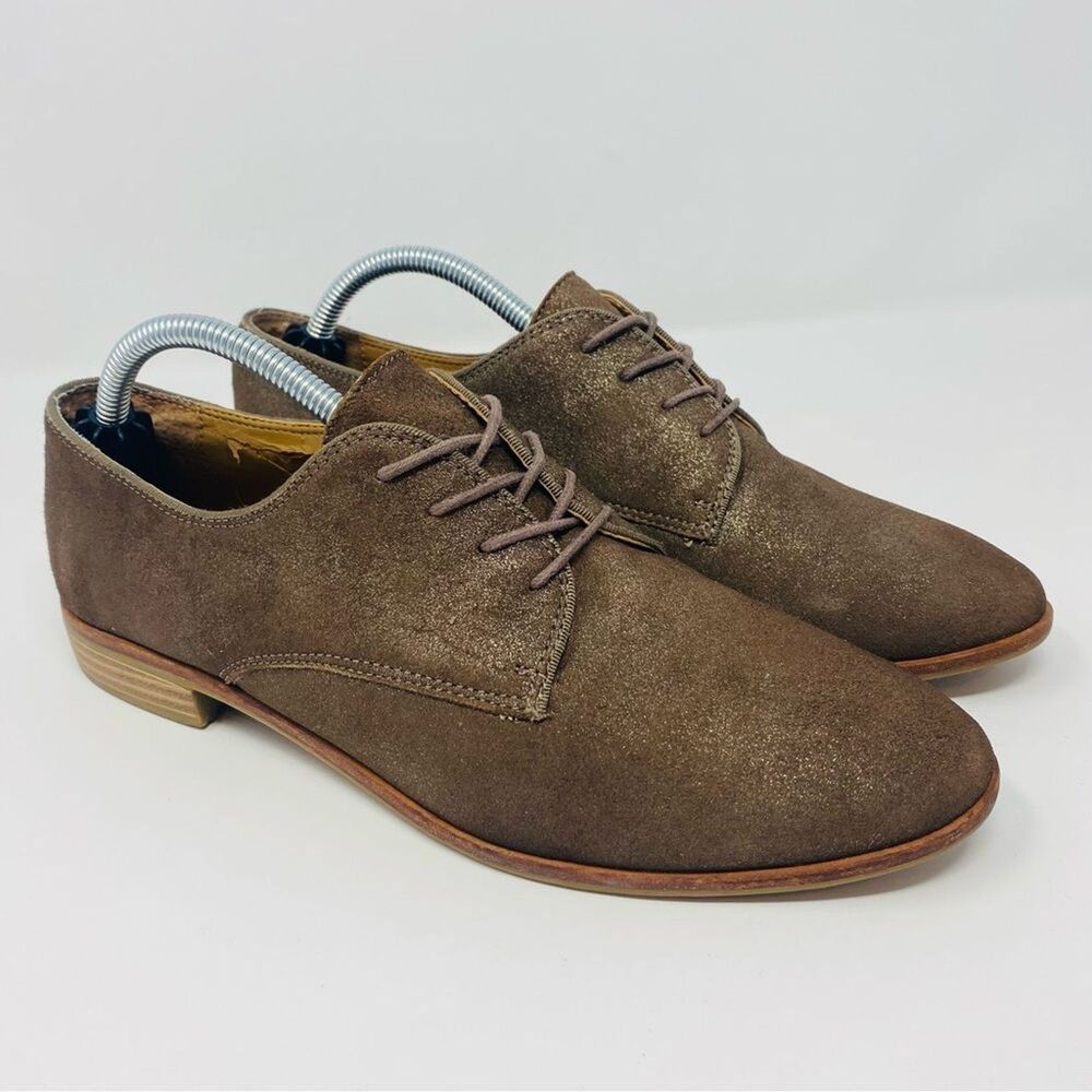 GH BASS 8 Ella Taupe Brown Leather Shimmer Suede Oxford Shoes Academia Y2K* - Picture 1 of 16
